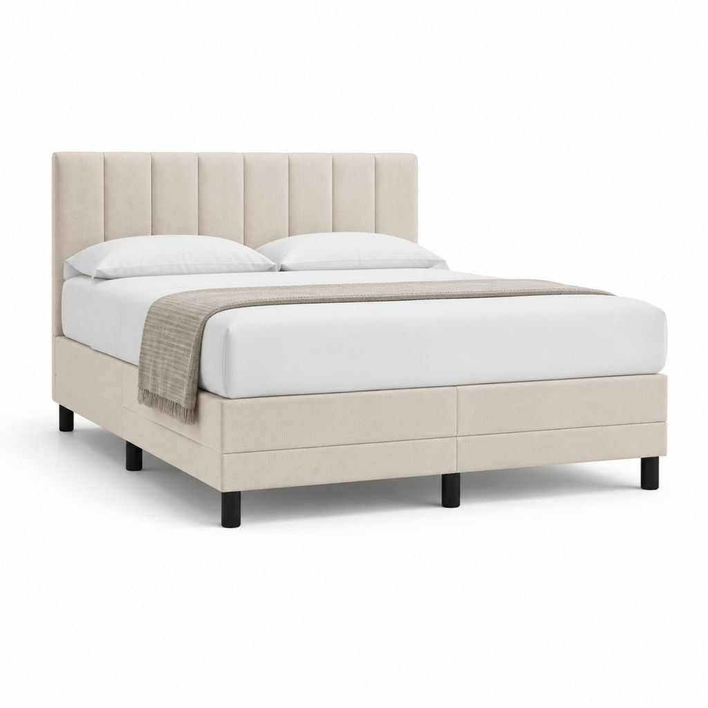 Letto matrimoniale imbottito beige in poliestere 160 x 200 cm