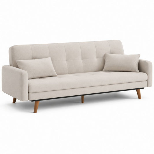 Divano 3 posti beige in poliestere con gambe in legno massello 200 x 85 x 84 cm