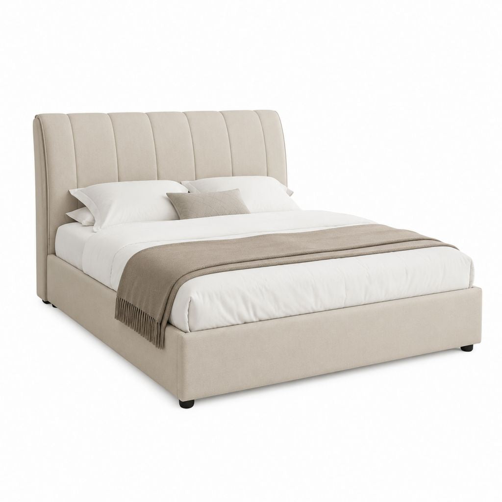 Letto matrimoniale imbottito beige in poliestere rettangolare 160 x 200 cm