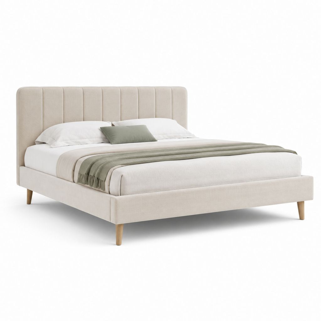 Letto matrimoniale imbottito beige in poliestere rettangolare 160 x 200 cm
