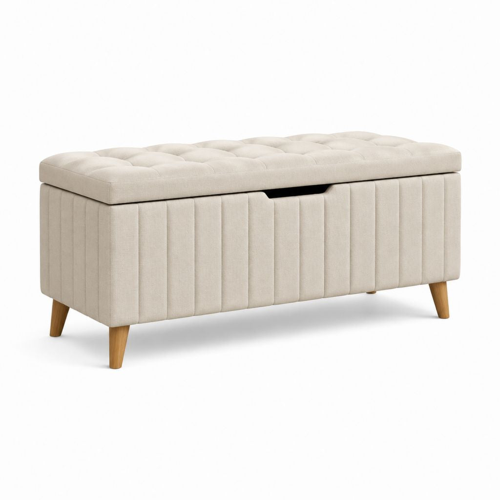 Panca contenitore imbottita beige in poliestere rettangolare 100 x 40 x 45 cm