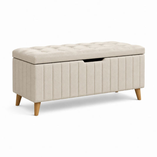 Panca contenitore imbottita beige in poliestere rettangolare 100 x 40 x 45 cm