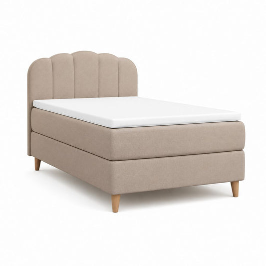 Letto matrimoniale imbottito beige in poliestere con testiera sagomata 160 x 200 cm