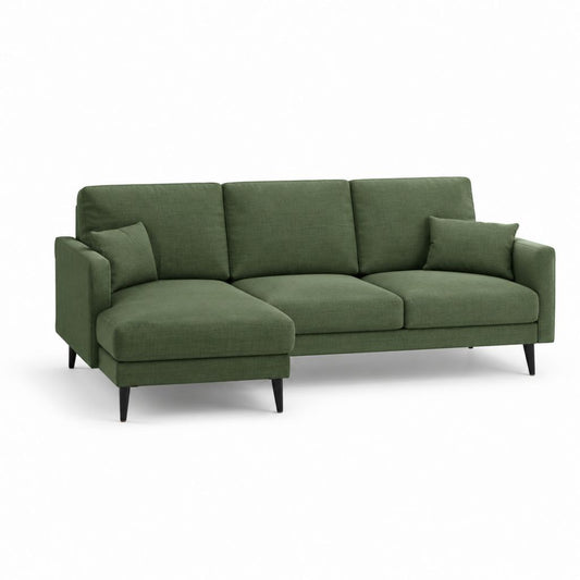 Divano angolare 3 posti verde in poliestere a L con chaise longue sinistra 240 x 155 x 85 cm