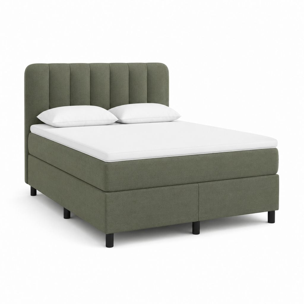 Letto matrimoniale contenitore verde oliva in poliestere con testiera imbottita 160 x 200 cm