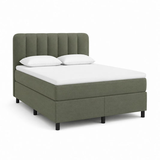 Letto matrimoniale contenitore verde oliva in poliestere con testiera imbottita 160 x 200 cm