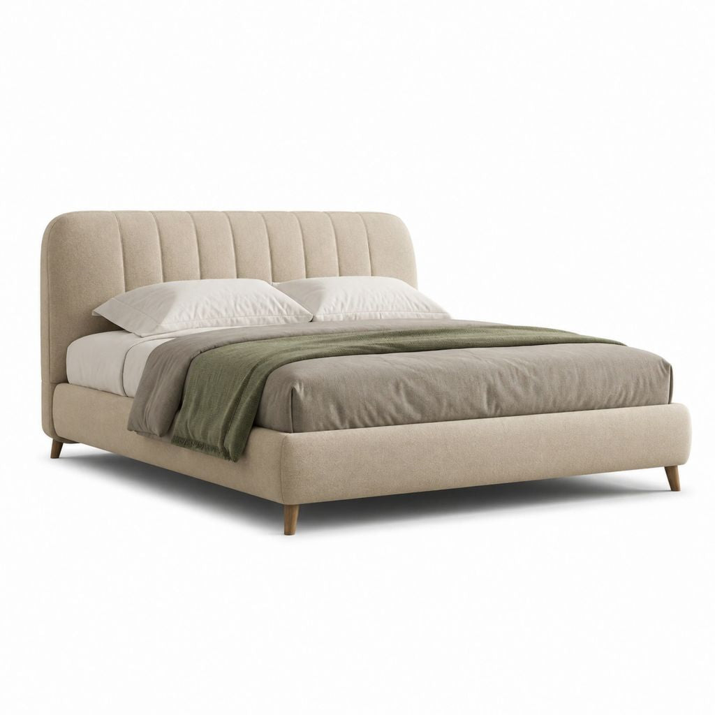 Letto matrimoniale imbottito beige in poliestere rettangolare 176 x 218 x 110 cm