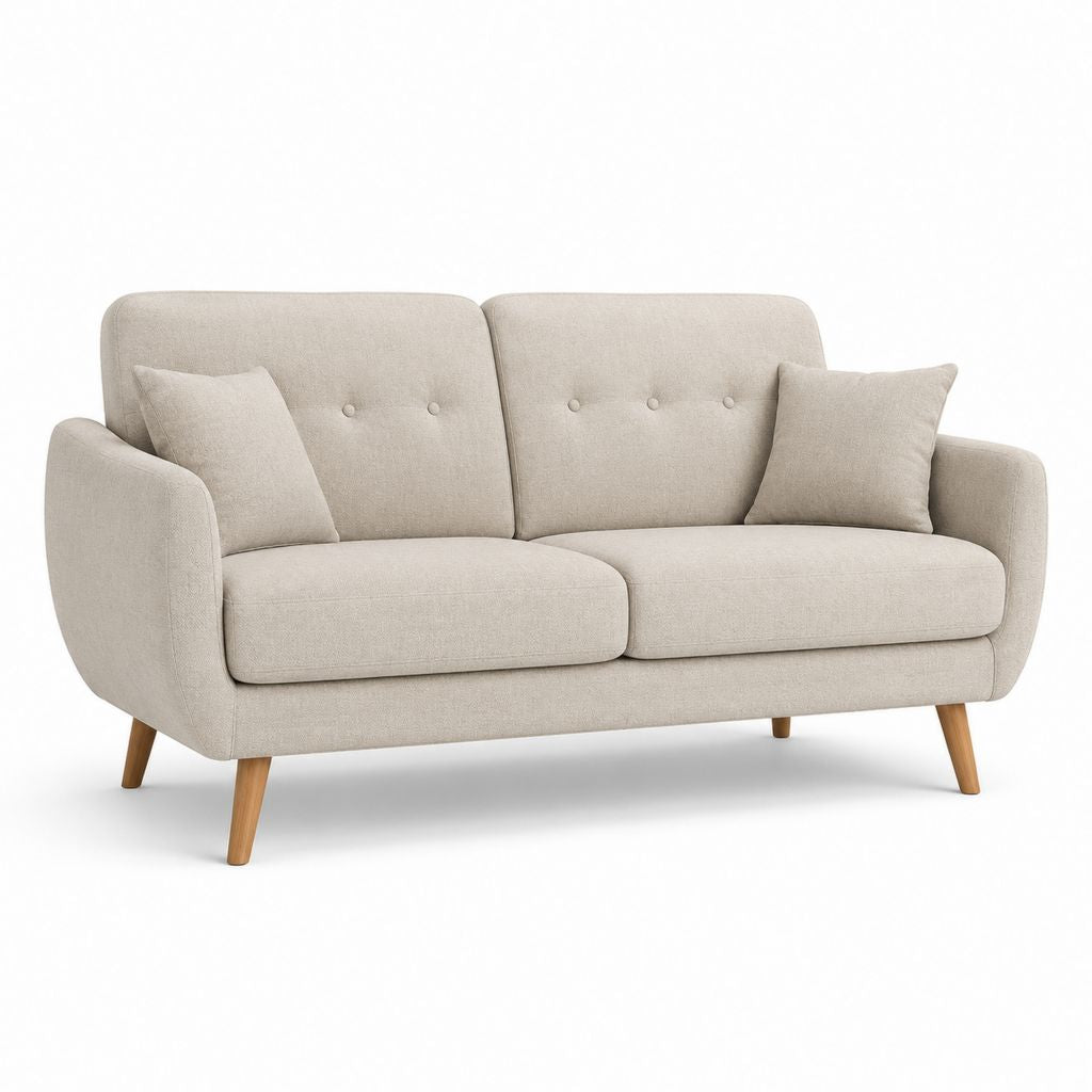Divano 2 posti beige in poliestere con gambe in legno massello 170 x 85 x 85 cm