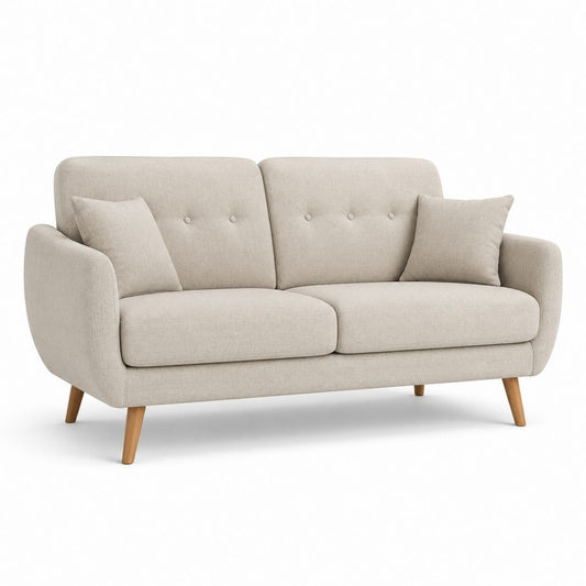 Divano 2 posti beige in poliestere con gambe in legno massello 170 x 85 x 85 cm