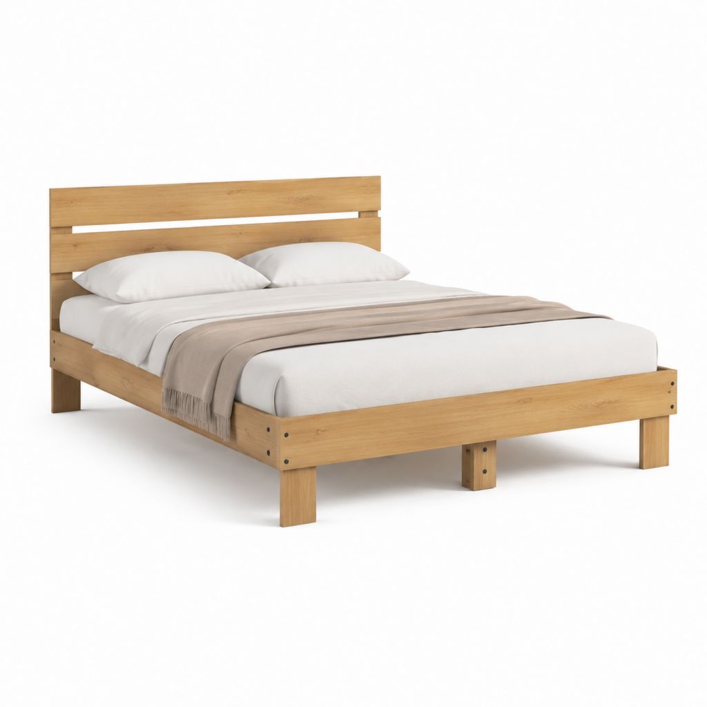 Letto matrimoniale rettangolare naturale in legno massello di pino 170 x 210 x 90 cm per materasso 160 x 200 cm