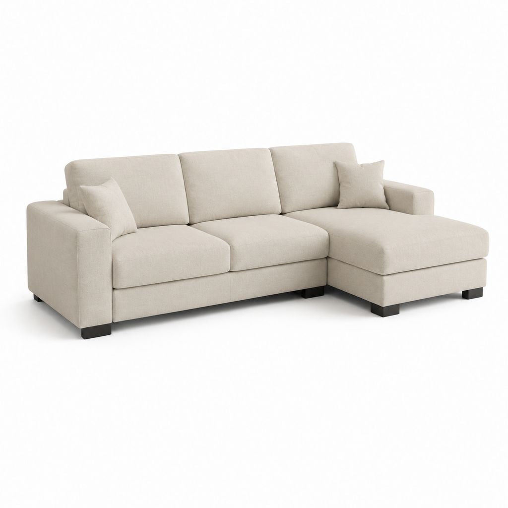 Divano angolare 3 posti con chaise longue destra beige in poliestere 250 x 160 x 85 cm