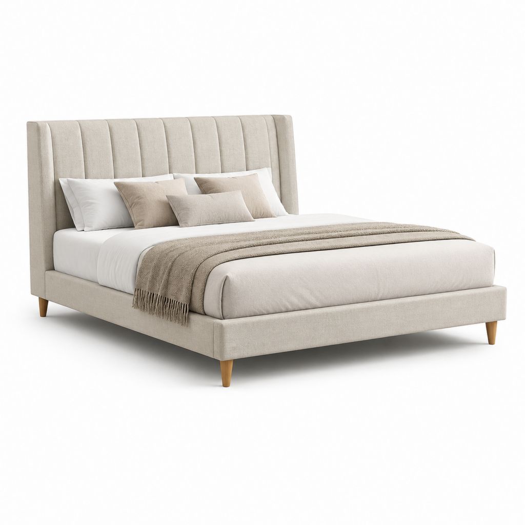 Letto matrimoniale imbottito beige in poliestere rettangolare 160 x 200 cm