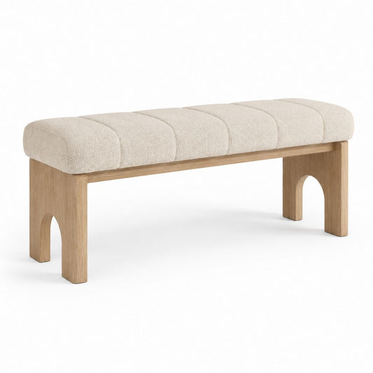 Panca fondoletto imbottita beige con struttura in legno di rovere 120 x 40 x 45 cm