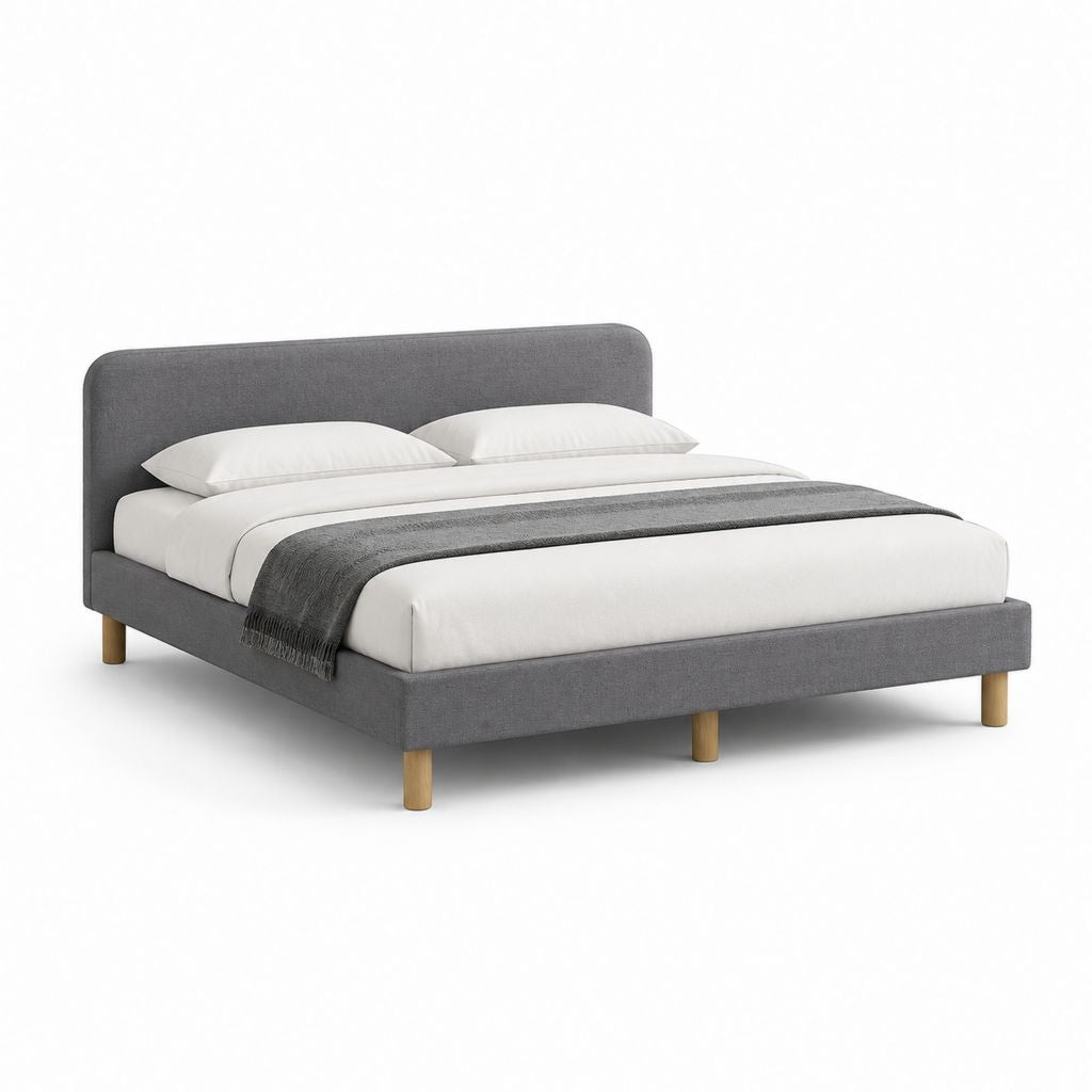 Letto matrimoniale imbottito grigio in poliestere con struttura rettangolare 160 x 200 cm
