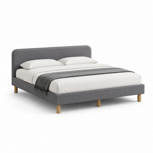 Letto matrimoniale imbottito grigio in poliestere con struttura rettangolare 160 x 200 cm