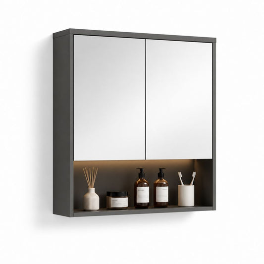 Armadietto bagno con specchio LED grigio antracite in MDF rettangolare 60 x 70 x 15 cm