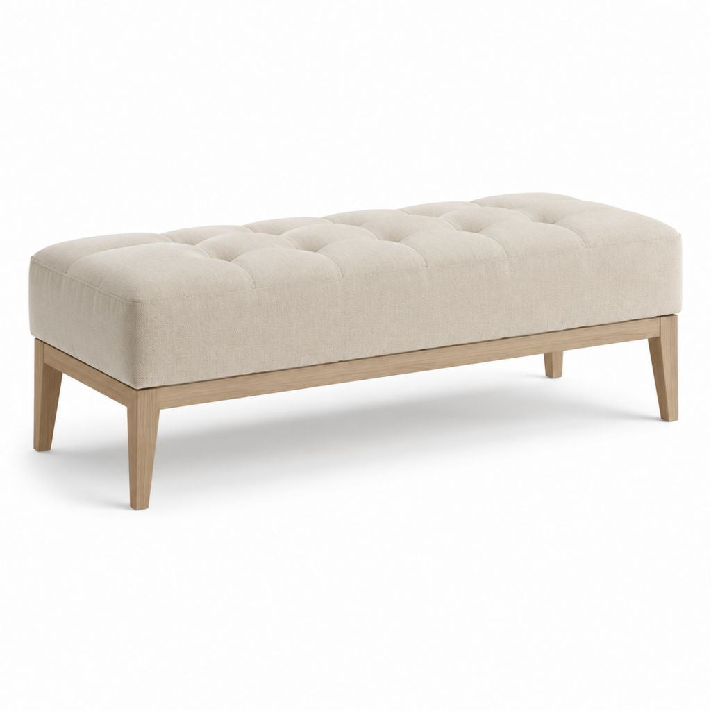 Panca fondoletto imbottita beige in poliestere e legno massello 120 x 45 x 46 cm