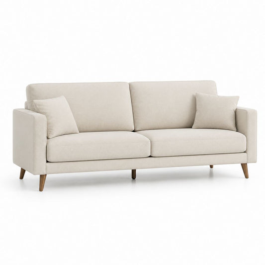 Divano 3 posti beige in poliestere con gambe in legno massello 210 x 90 x 85 cm