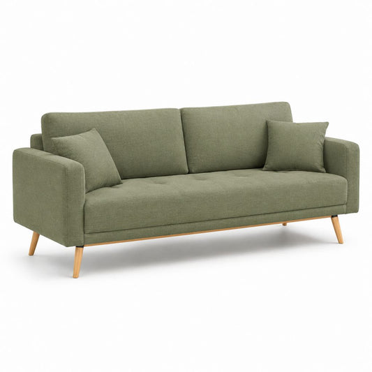 Divano 3 posti verde in poliestere con piedini in legno massello 190 x 85 x 84 cm