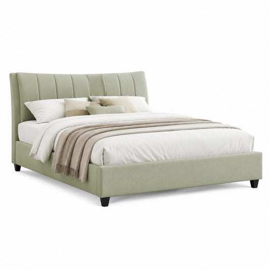 Letto matrimoniale imbottito verde salvia in poliestere rettangolare 160 x 200 cm