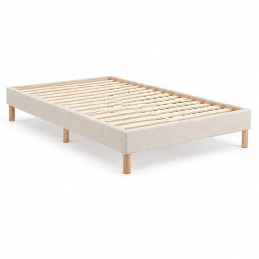 Letto singolo con rete a doghe rettangolare beige in poliestere e legno massello 90 x 200 cm