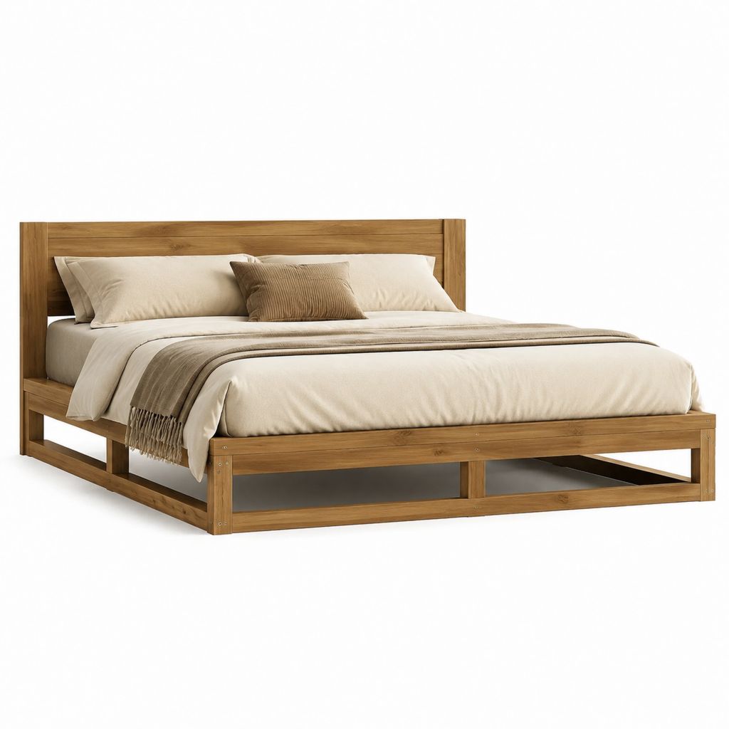 Letto matrimoniale con struttura rettangolare in legno massello di pino color miele 160 x 200 cm