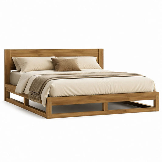 Letto matrimoniale con struttura rettangolare in legno massello di pino color miele 160 x 200 cm